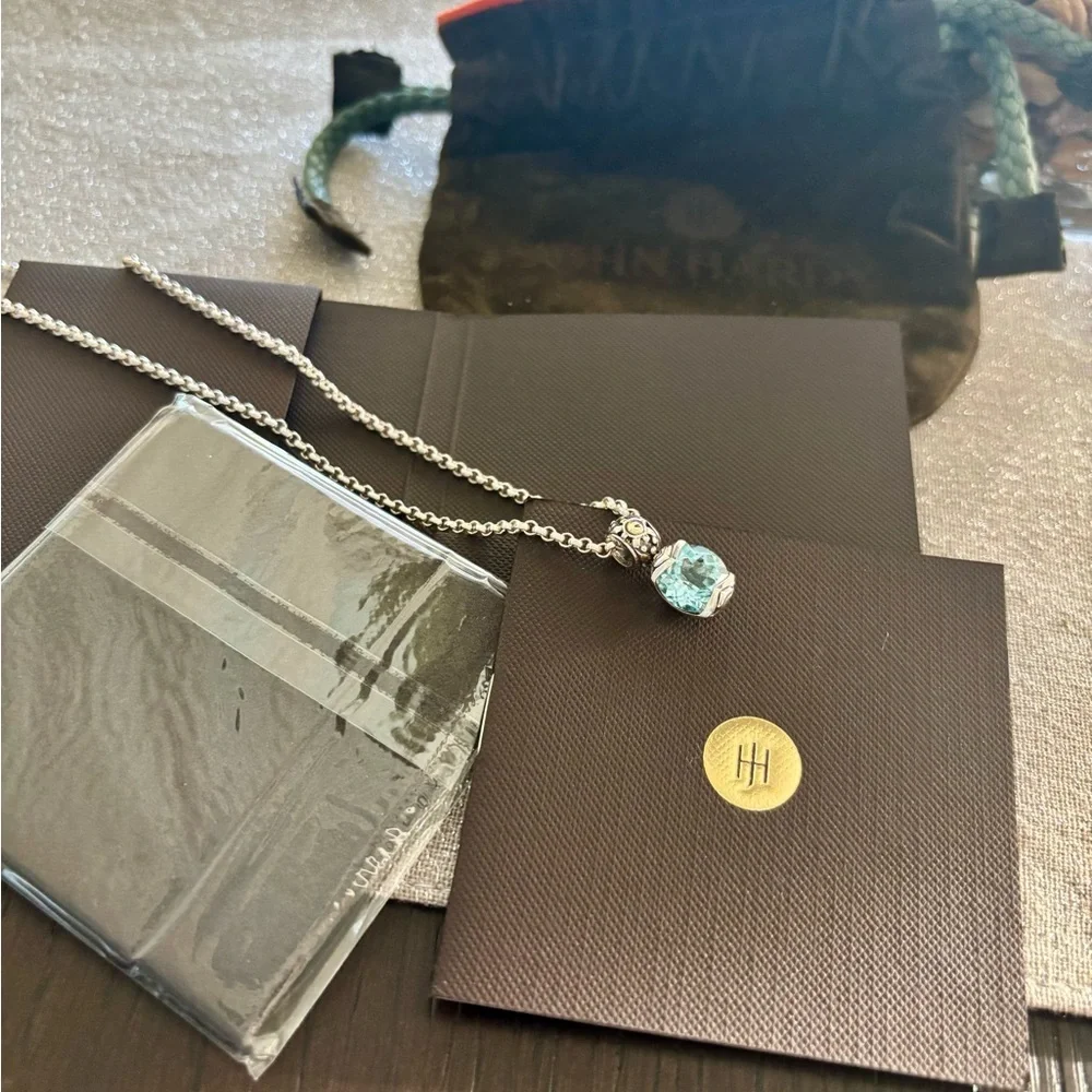 John Hardy Blue Topaz Gold and Silver Necklace NWT - Picture 5 of 6